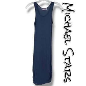Michael Stars Ruched Tank Dress Nocturnal Blue Supima Cotton Womens OS